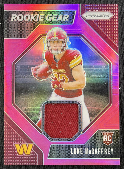 Luke McCaffrey 2024 Panini Prizm Rookie Gear Pink Commanders