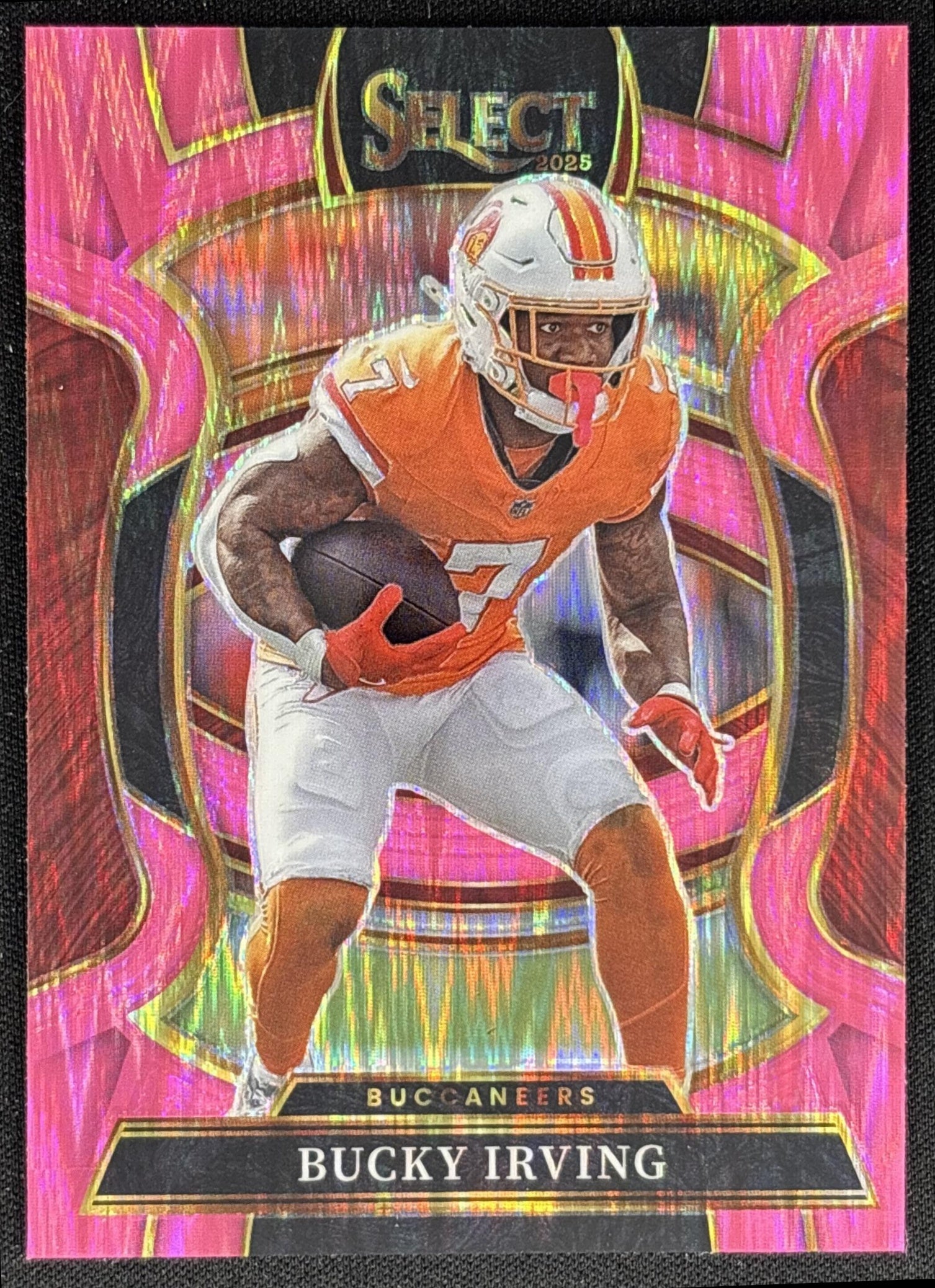Bucky Irving 2025 Panini Select Concourse Pink Prizm Shock Buccaneers front