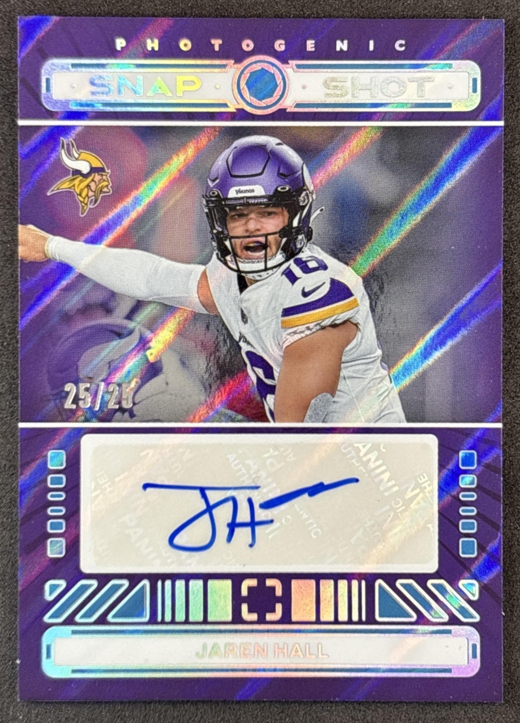 Jaren Hall 2024 Panini Photogenic Snapshots Auto Blue /25 Vikings