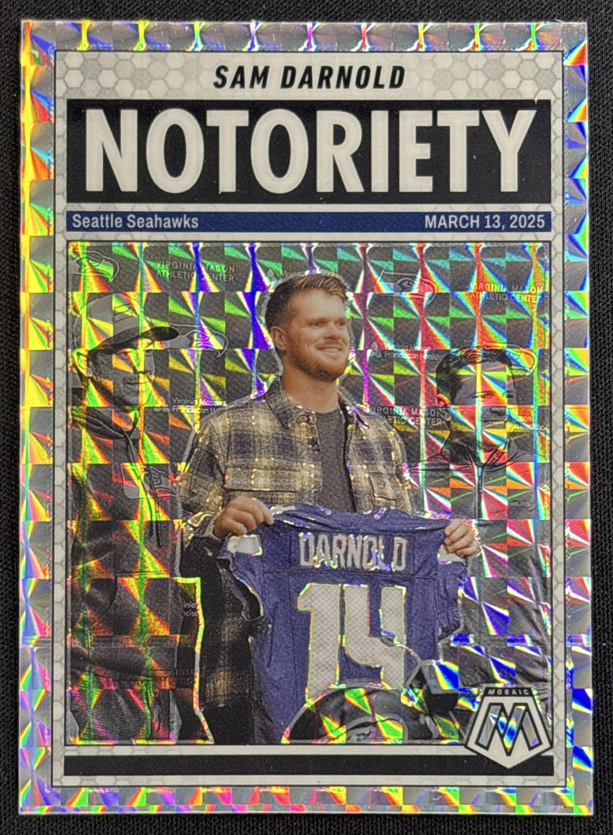 Sam Darnold 2025 Panini Mosaic Notoriety Mosaic Prizm Seahawks Seattle Seahawks