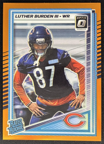 *Damaged* Luther Burden III 2025 Panini Donruss Optic Rated Rookie Orange Prizm /299 Bears Sports Trading Cards