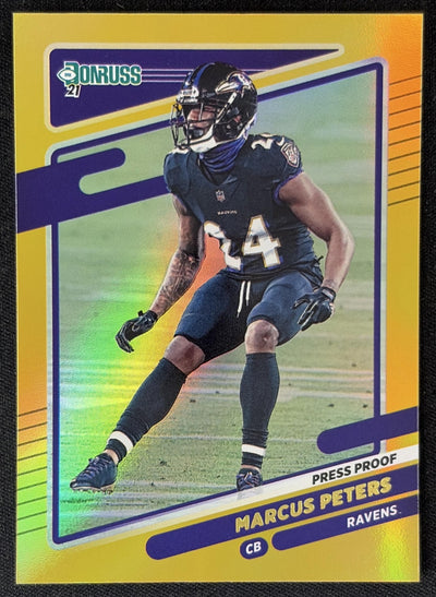 Marcus Peters 2021 Panini Donruss Press Proof Premium Ravens Sports Trading Card