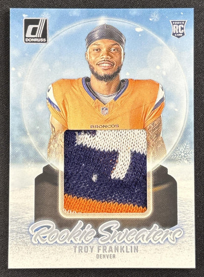 Troy Franklin 2024 Panini Donruss Rookie Holiday Sweater Broncos