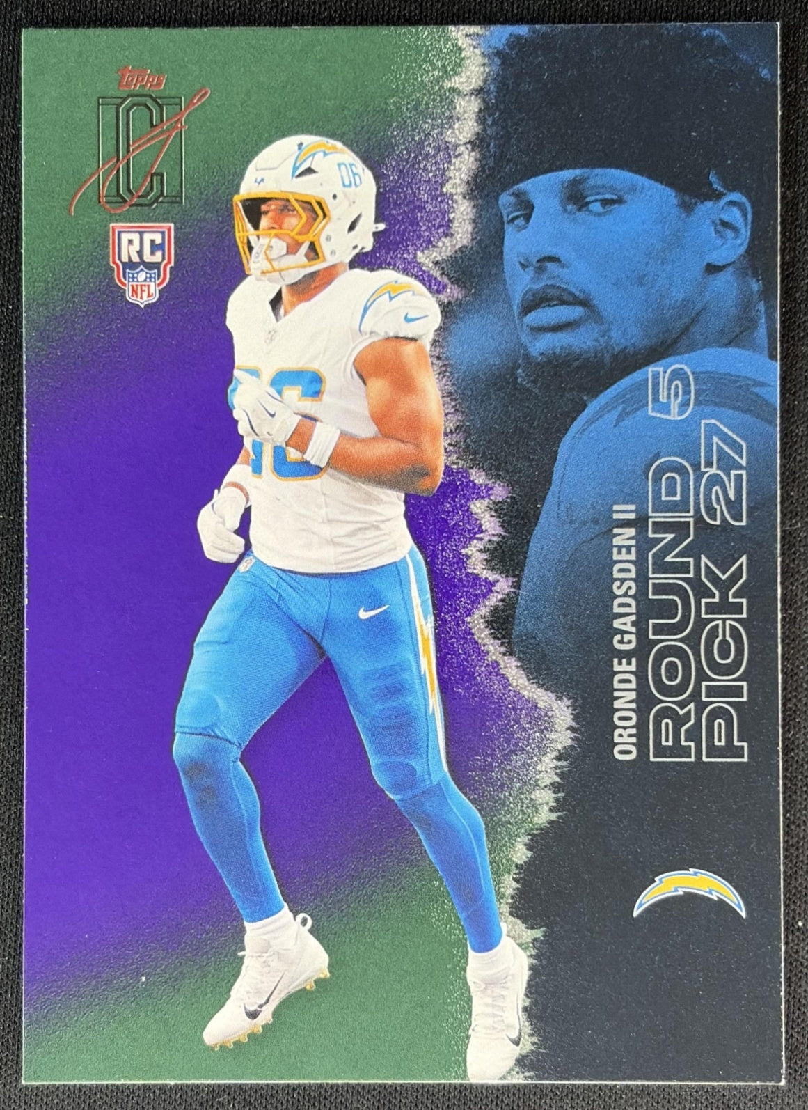 Oronde Gadsden II 2025 Topps Signature Class Rookie Green & Purple Foil Chargers front