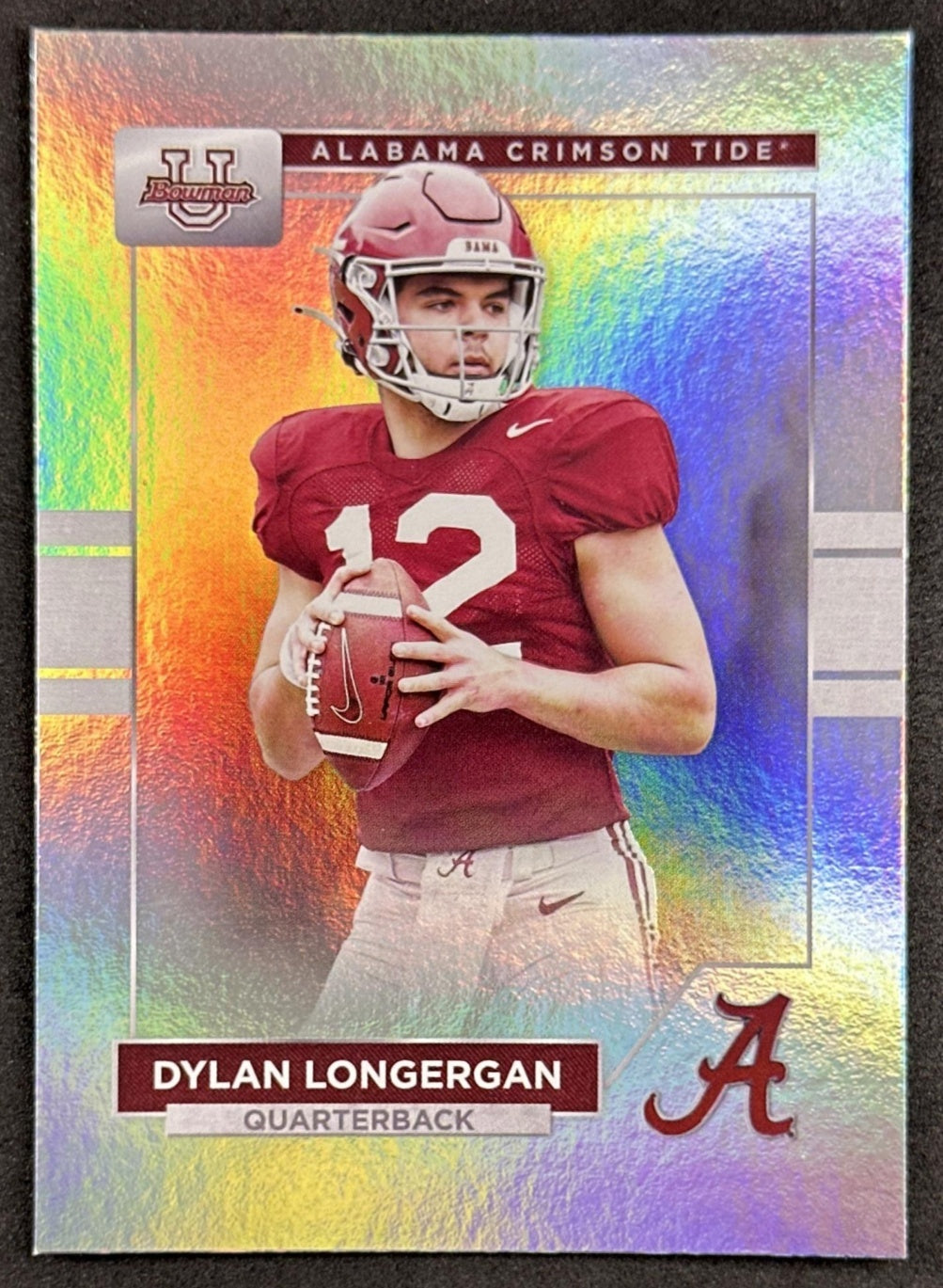 Dylan Longergan 2023 Bowman University Alabama Crimson Tide Rainbow Foil front
