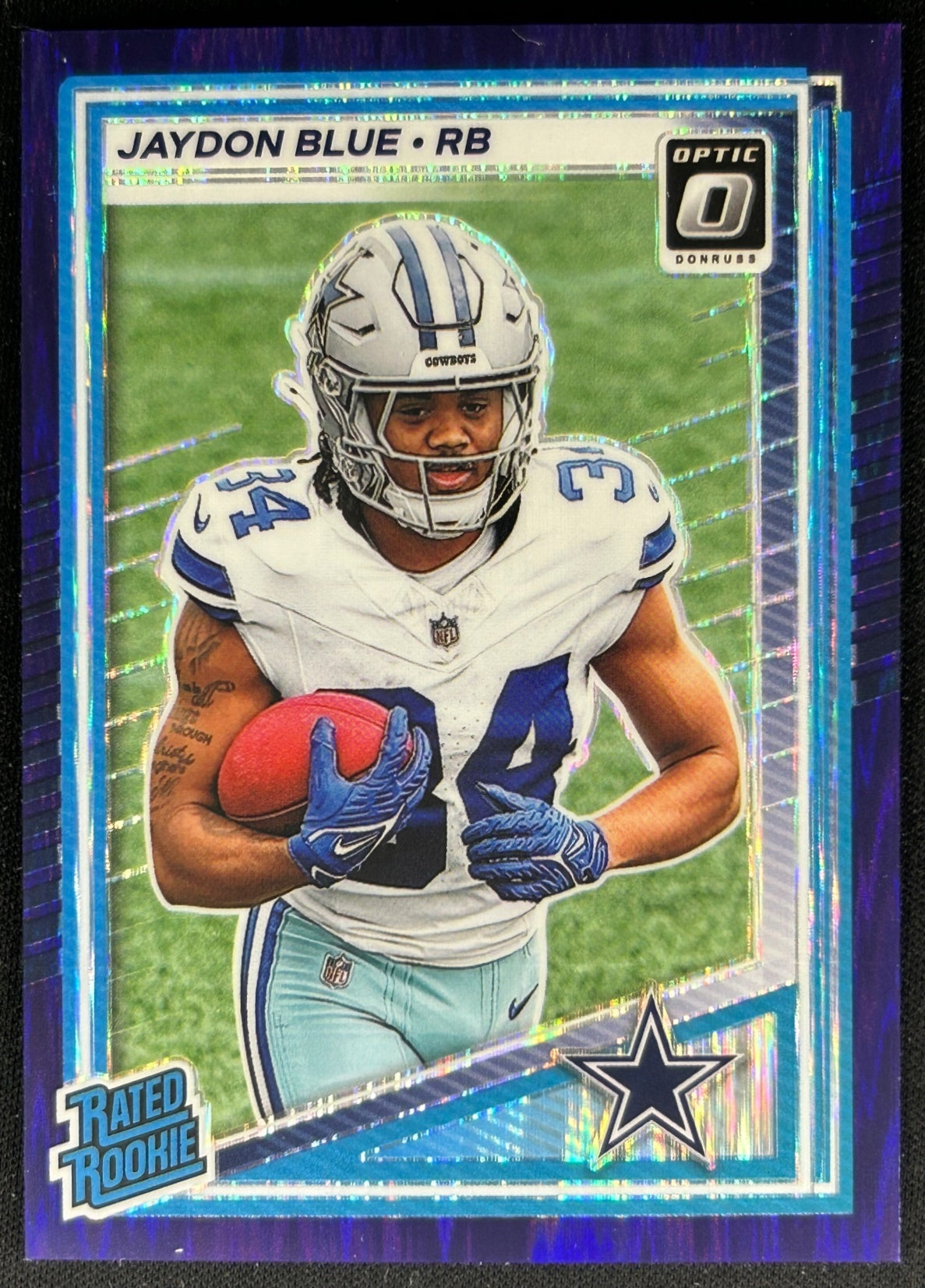Jaydon Blue 2025 Panini Donruss Optic Rated Rookie Purple Shock Prizm Cowboys Sports Trading Cards