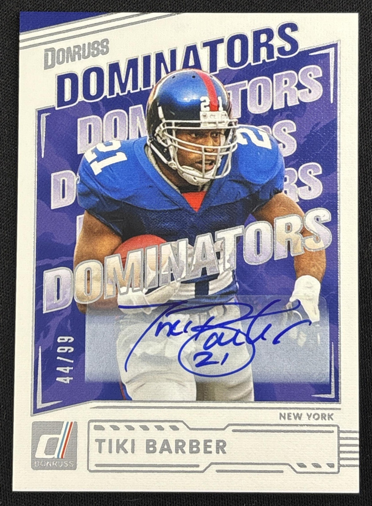 Tiki Barber 2026 Panini Donruss Dominators Auto /99 Giants sports trading card front