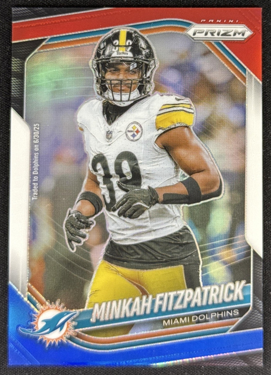 Minkah Fitzpatrick 2025 Panini Prizm Red White & Blue Dolphins Miami Dolphins Sports Trading Card