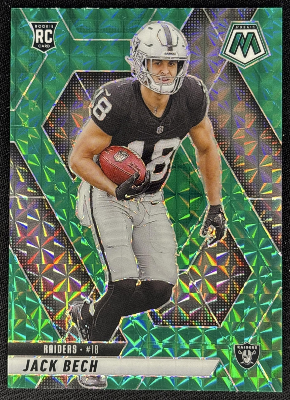 Jack Bech 2025 Panini Mosaic Rookies Green Prizm Raiders front