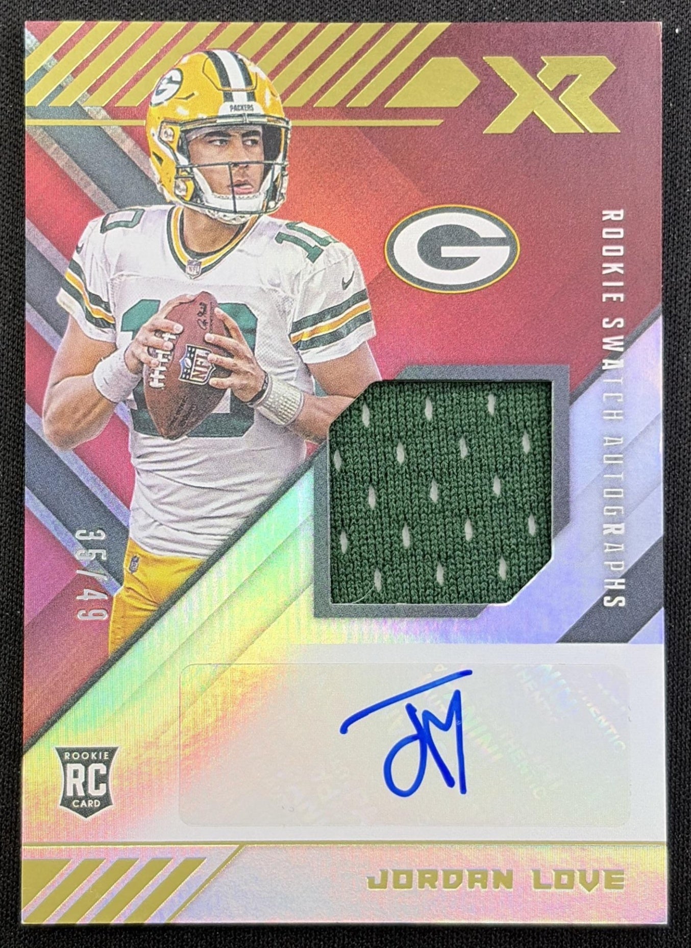 Jordan Love 2020 Panini XR Rookie Swatch Auto /75 Packers Green Bay Packers