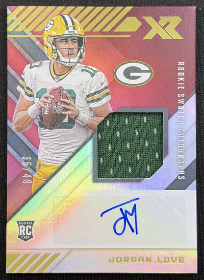 Jordan Love 2020 Panini XR Rookie Swatch Auto /75 Packers Green Bay Packers