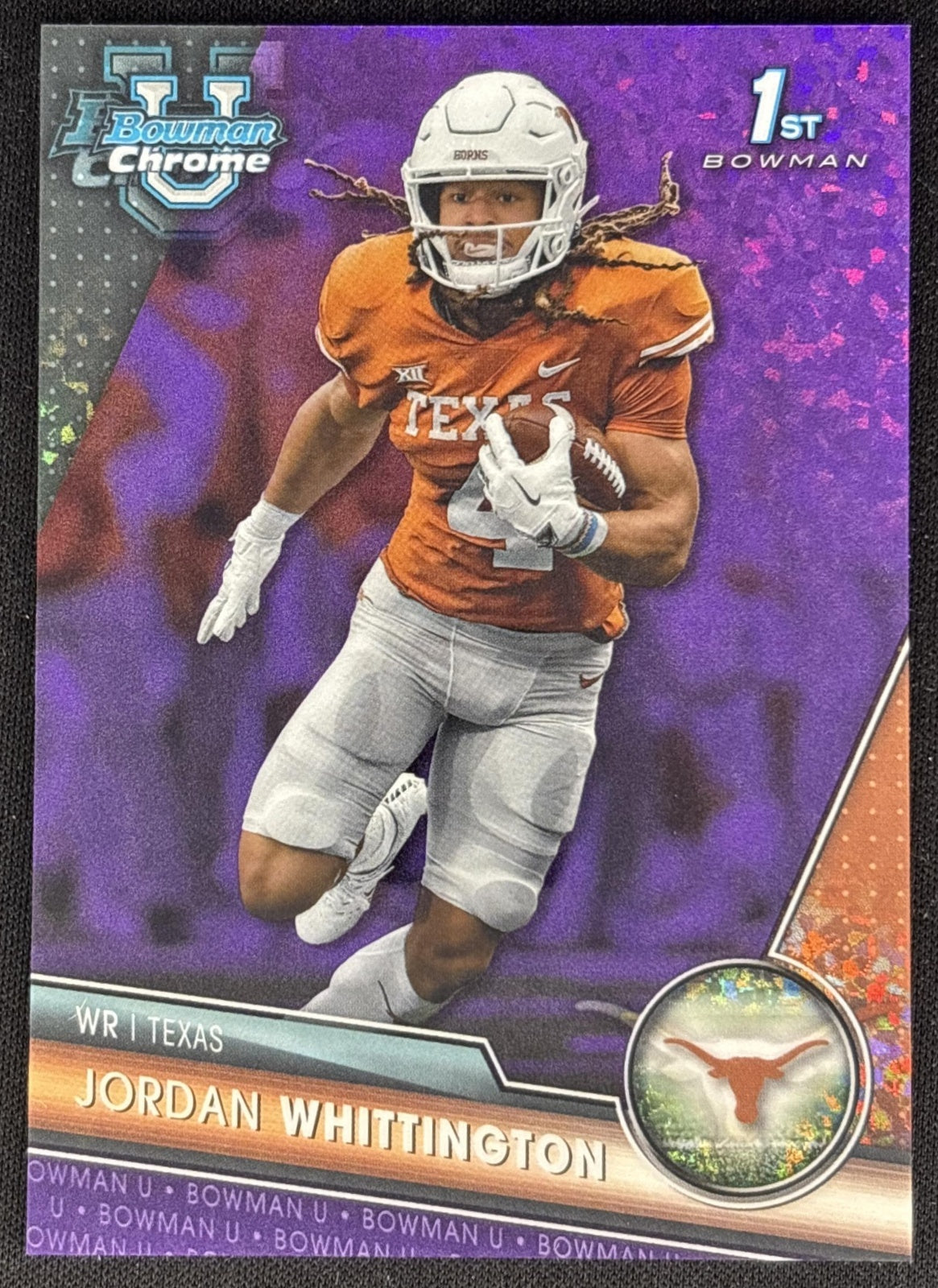 Jordan Whittington 2023 University Chrome Purple Mini Diamond Refractor /399 Longhorns front