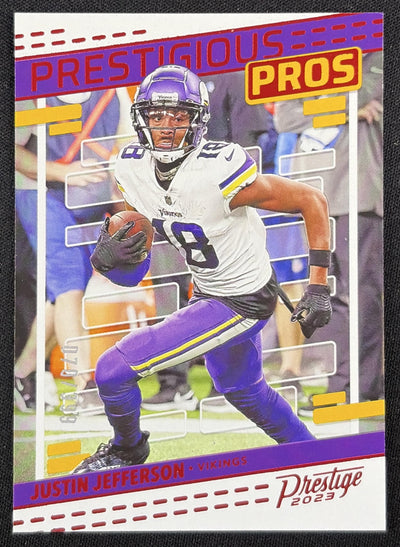 Justin Jefferson 2023 Panini Prestige Prestigious Pros Xtra Points Red /399 Vikings