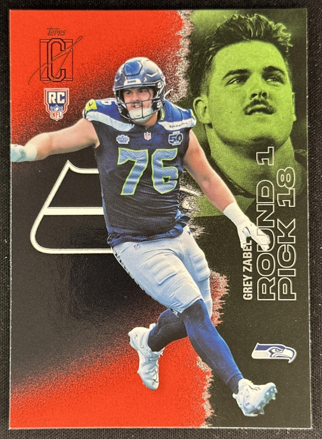 Grey Zabel 2025 Topps Signature Class Rookie Red & Black Foil Seahawks front