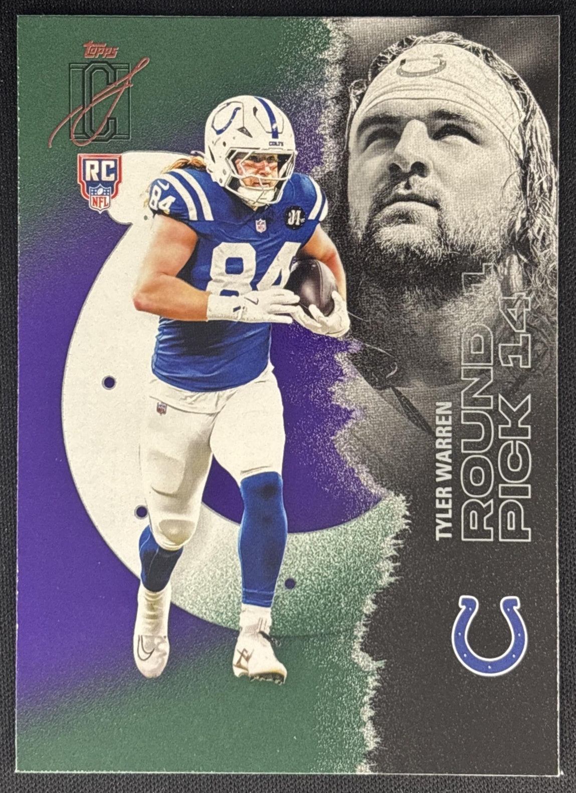Tyler Warren 2025 Topps Signature Class Rookie Green & Purple Foil Colts front