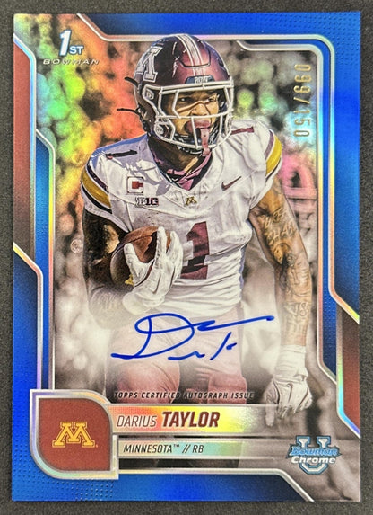 Darius Taylor 2025 Chrome University Prospect Auto Blue Refractor /150 Golden Gophers Sports Trading Cards