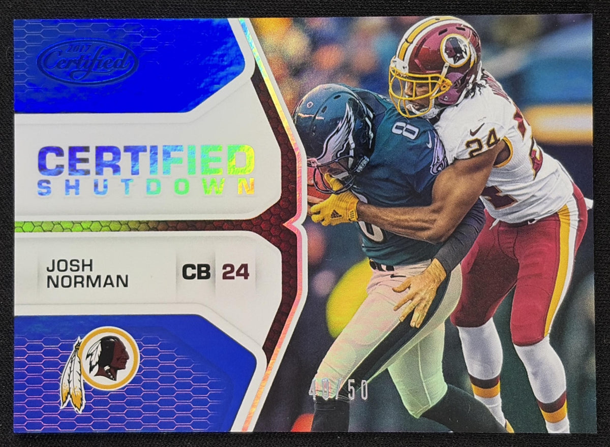 Josh Norman 2017 Panini Certified Shutdown Mirror Blue /50 Redskins