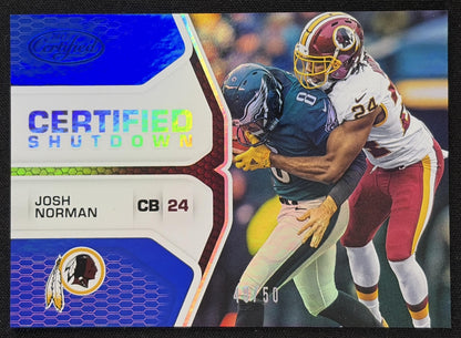 Josh Norman 2017 Panini Certified Shutdown Mirror Blue /50 Redskins