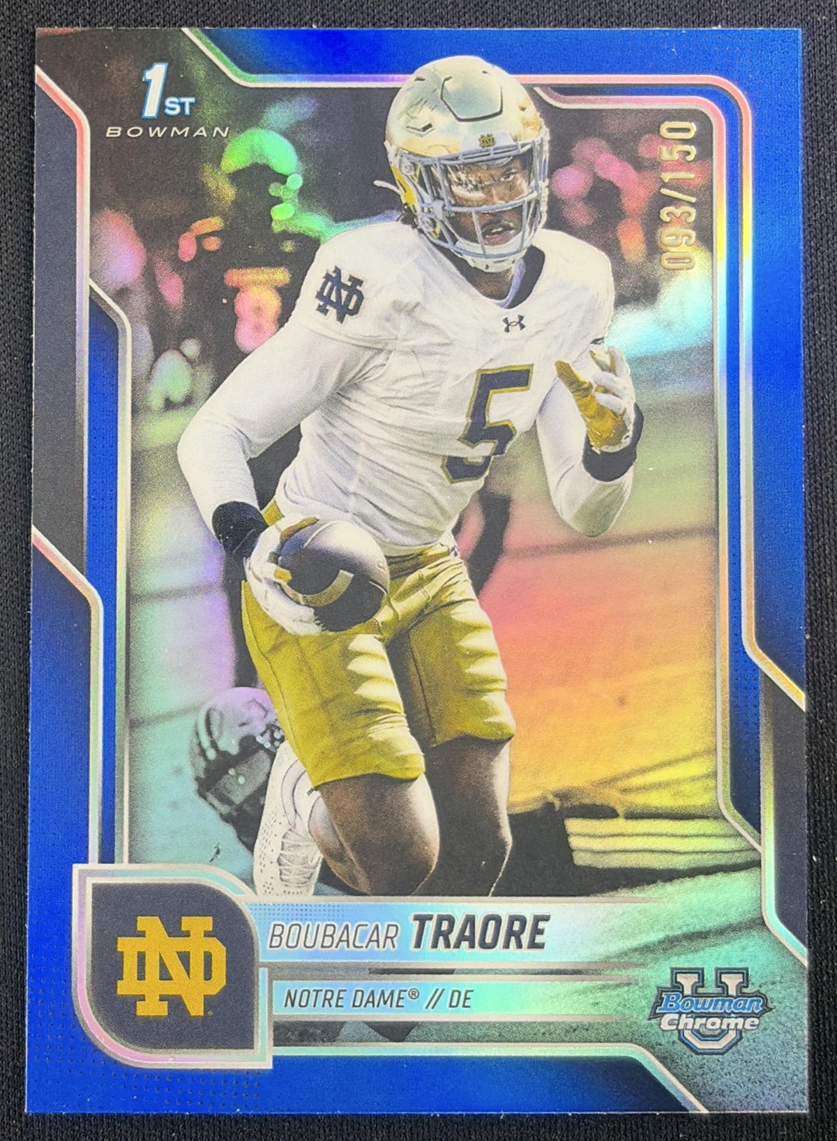 Boubacar Traore 2025 Bowman Chrome University Prospects Blue Refractor /150 Fighting Irish