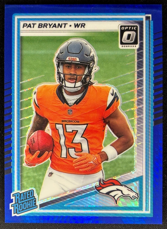 Pat Bryant 2025 Donruss Optic Rated Rookie Blue Hyper Prizm Broncos front sports trading card