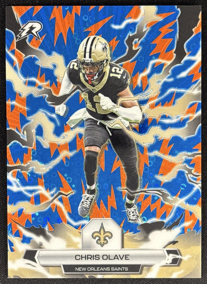 Chris Olave 2025 Topps Resurgence Blue and Orange Spark Refractor Saints