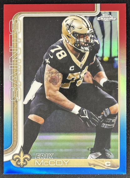 Erik McCoy 2025 Topps Chrome Red/White/Blue Refractor Saints Sports Trading Cards