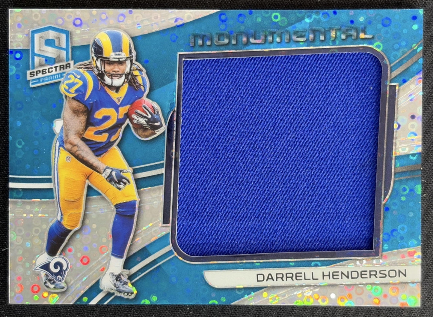 Darrell Henderson 2019 Panini Spectra Monumental Memorabilia Neon Blue /99 Rams Sports Trading Cards