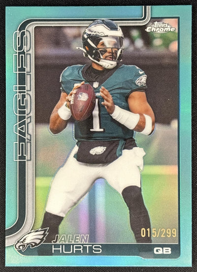 Jalen Hurts 2025 Topps Chrome Teal Refractor /299 Eagles front