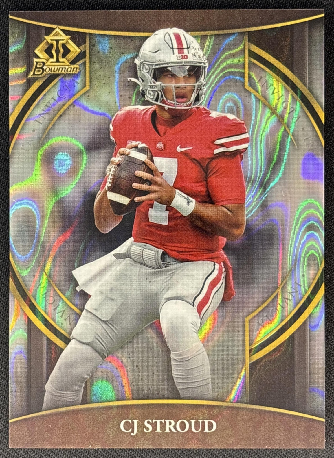 CJ Stroud 2022 Bowman University Chrome Invicta Lava Refractor /150 Buckeyes front