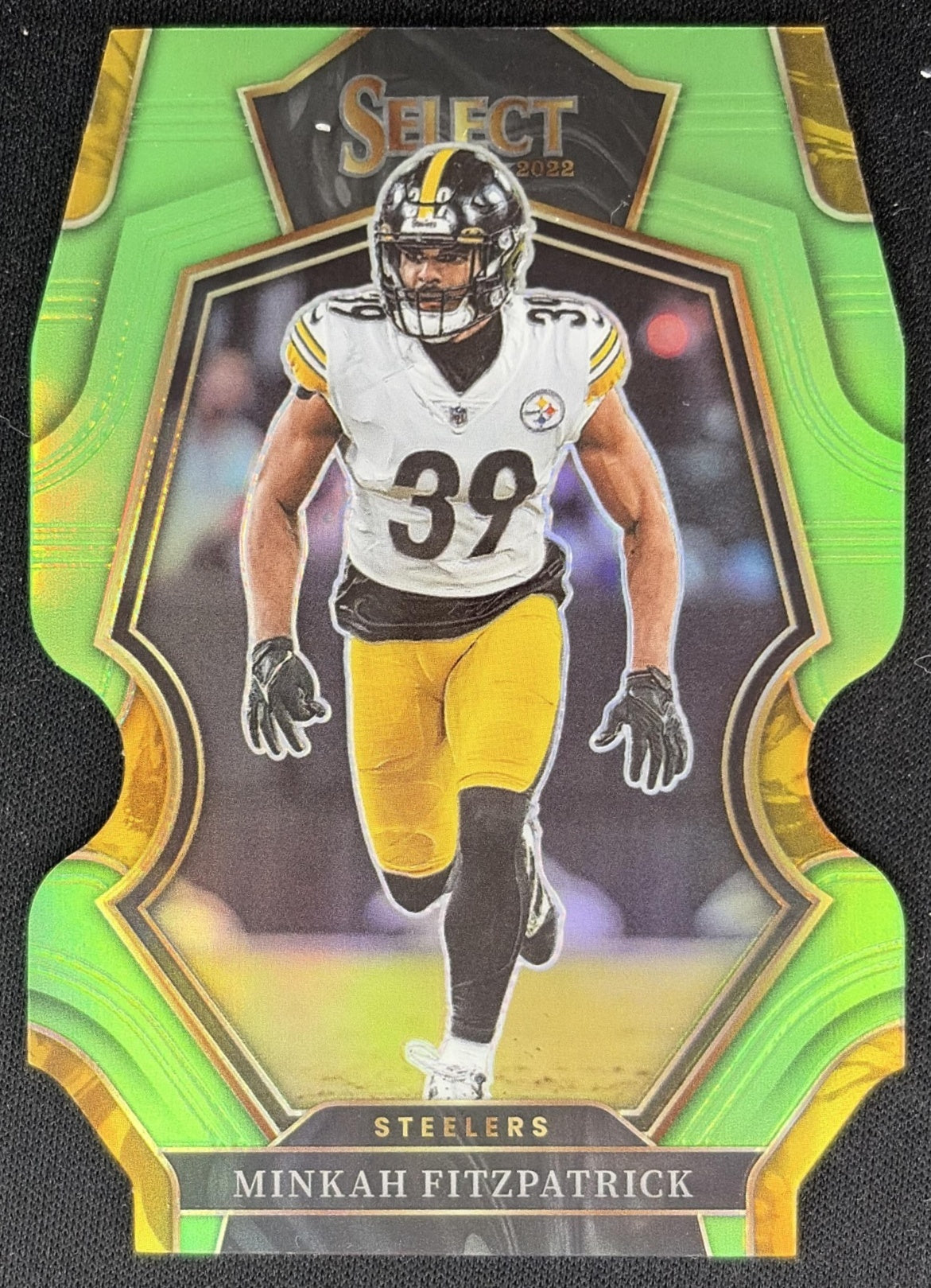 Minkah Fitzpatrick 2022 Panini Select Neon Green /299 Prizm Die Cut Steelers front