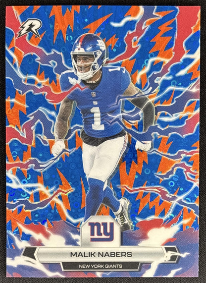 Malik Nabers 2025 Topps Resurgence Blue and Orange Spark Refractor Giants