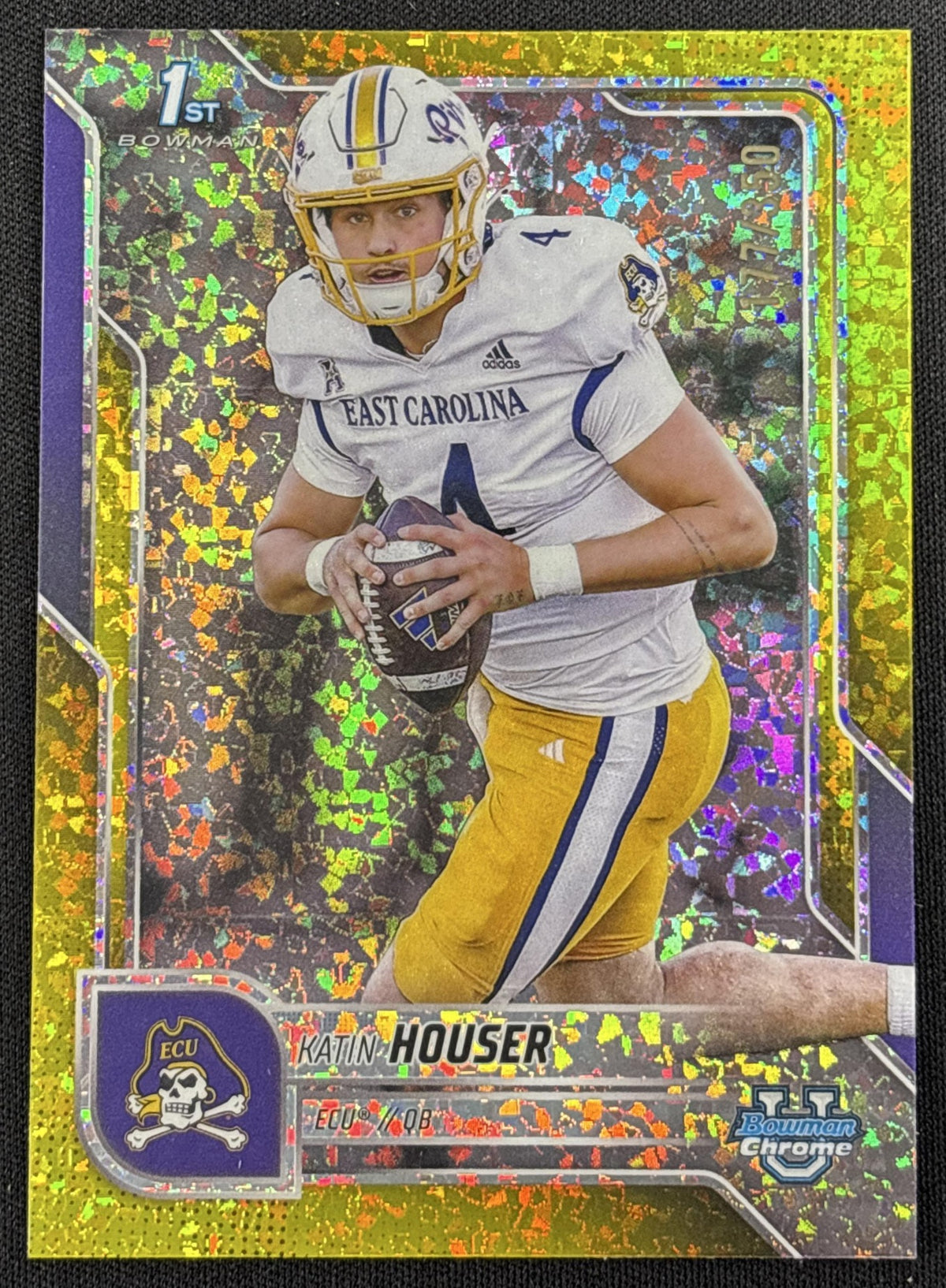 Katin Houser 2025 Bowman Chrome University Prospects Yellow Mini-Diamond Refractor /350 Pirates