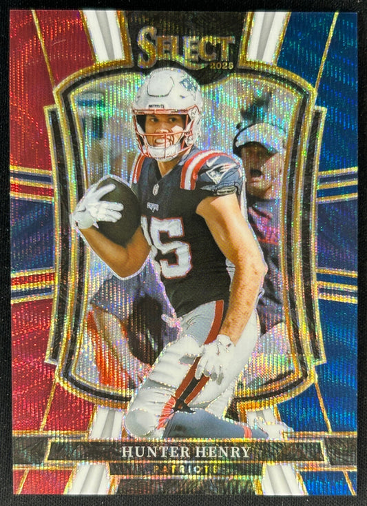 Hunter Henry 2025 Select Premier Level Tri-Color Prizm /299 Patriots front