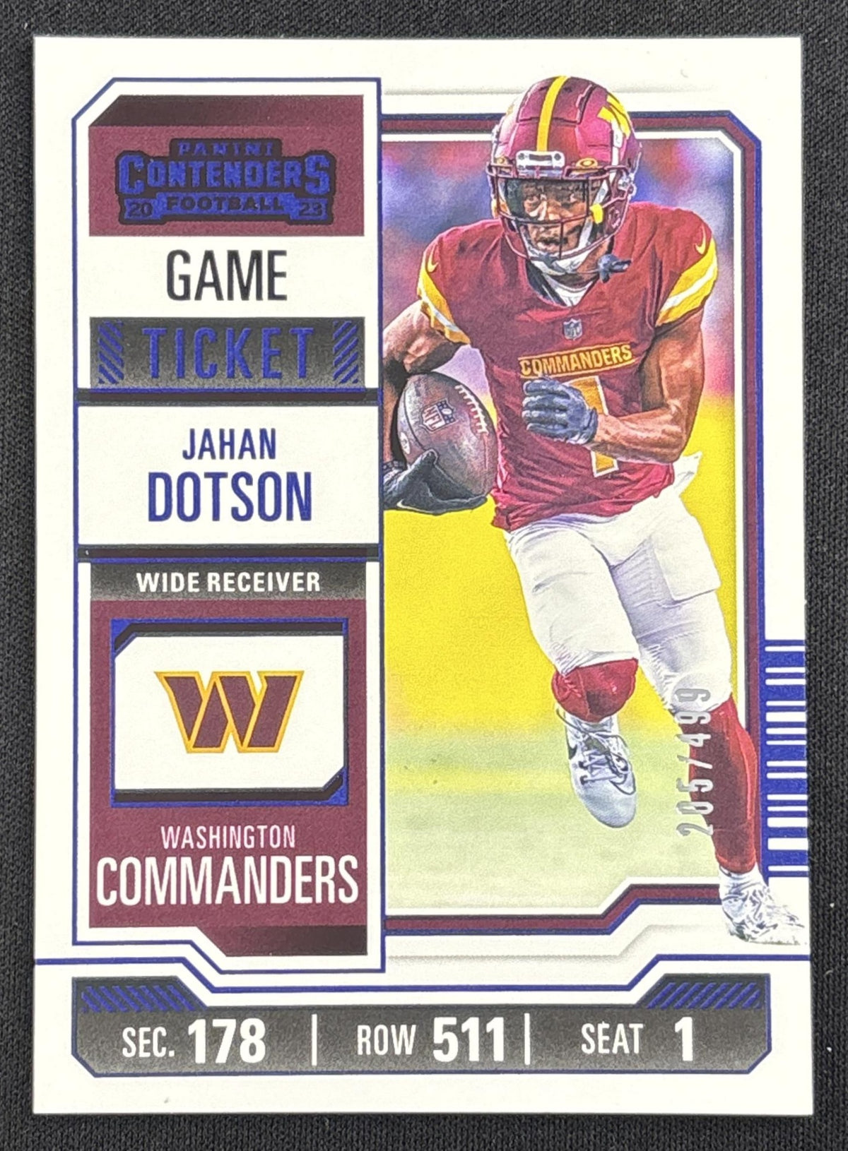 Jahan Dotson 2023 Panini Contenders Game Ticket Blue /499 Commanders