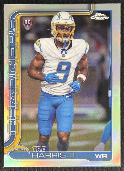 Tre Harris III 2025 Topps Chrome Rookie Refractor Chargers Sports Trading Cards