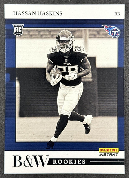 Hassan Haskins 2022 Panini Instant Black & White Rookie /649 Titans Chargers front sports trading card