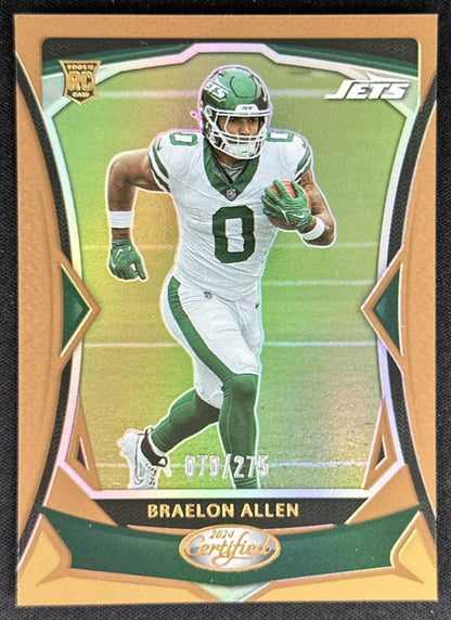 Braelon Allen 2024 Panini Certified Rookies Bronze Mirror /275 Jets