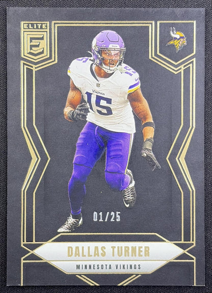 Dallas Turner 2025 Panini Donruss Elite Black /25 Vikings