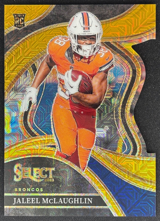 Jaleel McLaughlin 2023 Panini Select Gold Prizms Die Cut /10 Broncos Sports Trading Cards