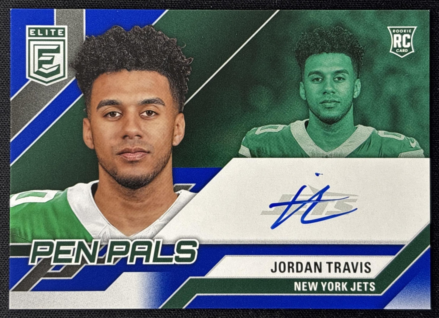 Jordan Travis 2024 Panini Donruss Elite Pen Pals Blue Ink Jets Default Title Sports Trading Card