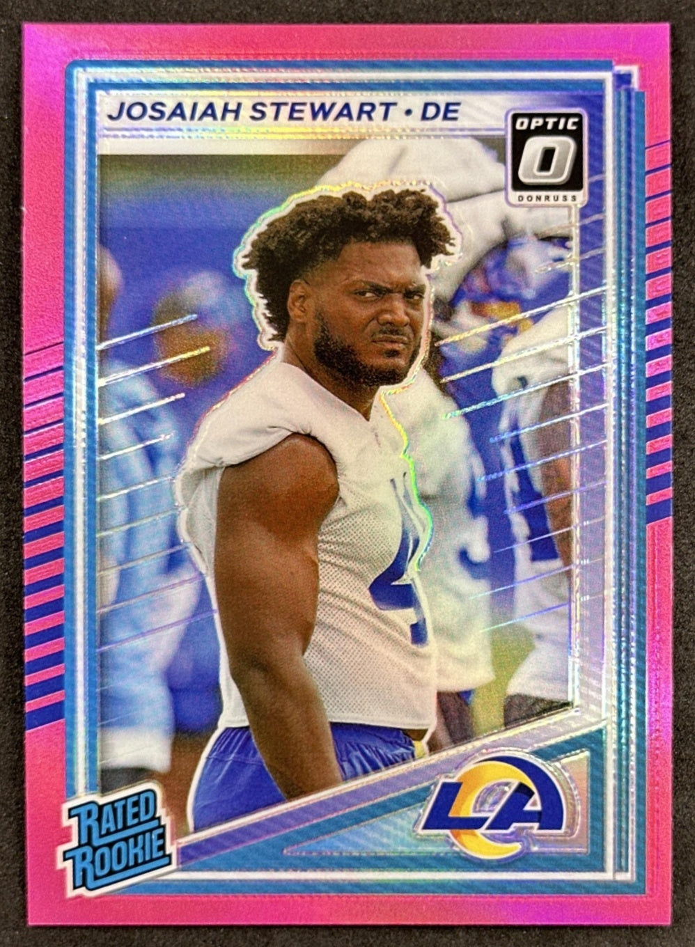 Josaiah Stewart 2025 Panini Donruss Optic Rated Rookie Preview Pink Rams front sports trading card