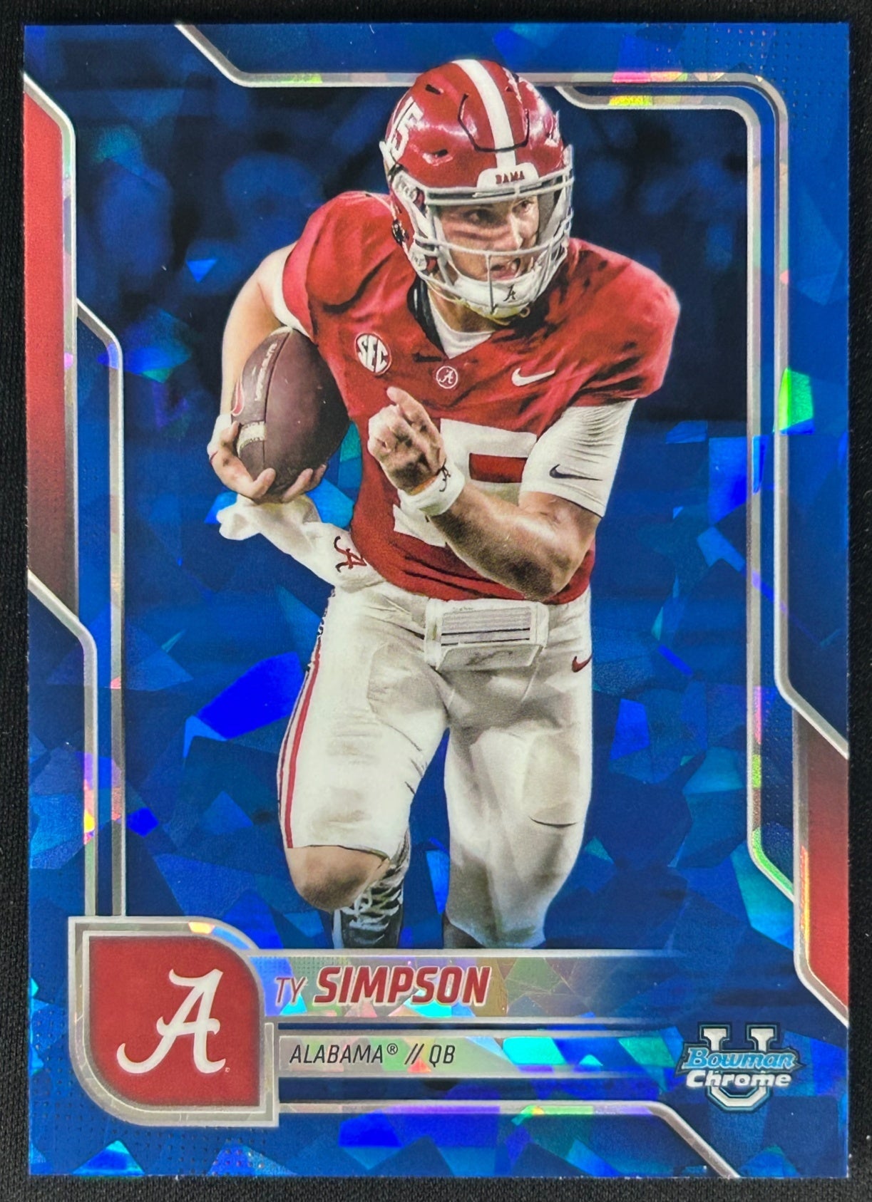 Ty Simpson 2025 Chrome University Sapphire Prospect Crimson Tide sports trading card