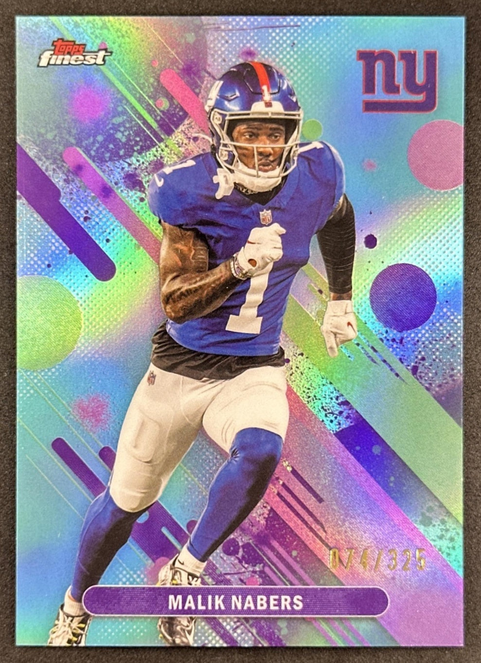 Malik Nabers 2025 Topps Finest Sky Blue Refractor /325 Giants front