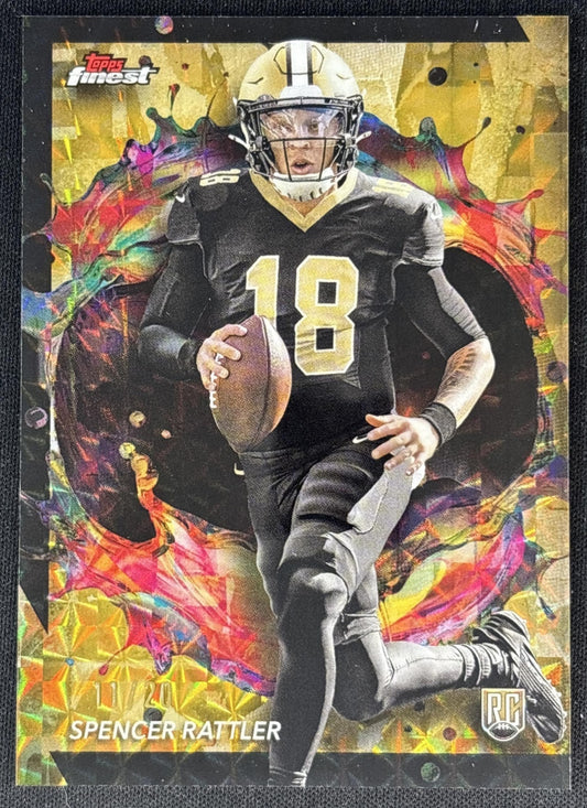 Spencer Rattler 2024 Topps Finest Gold Geometric Refractor /20 Saints front