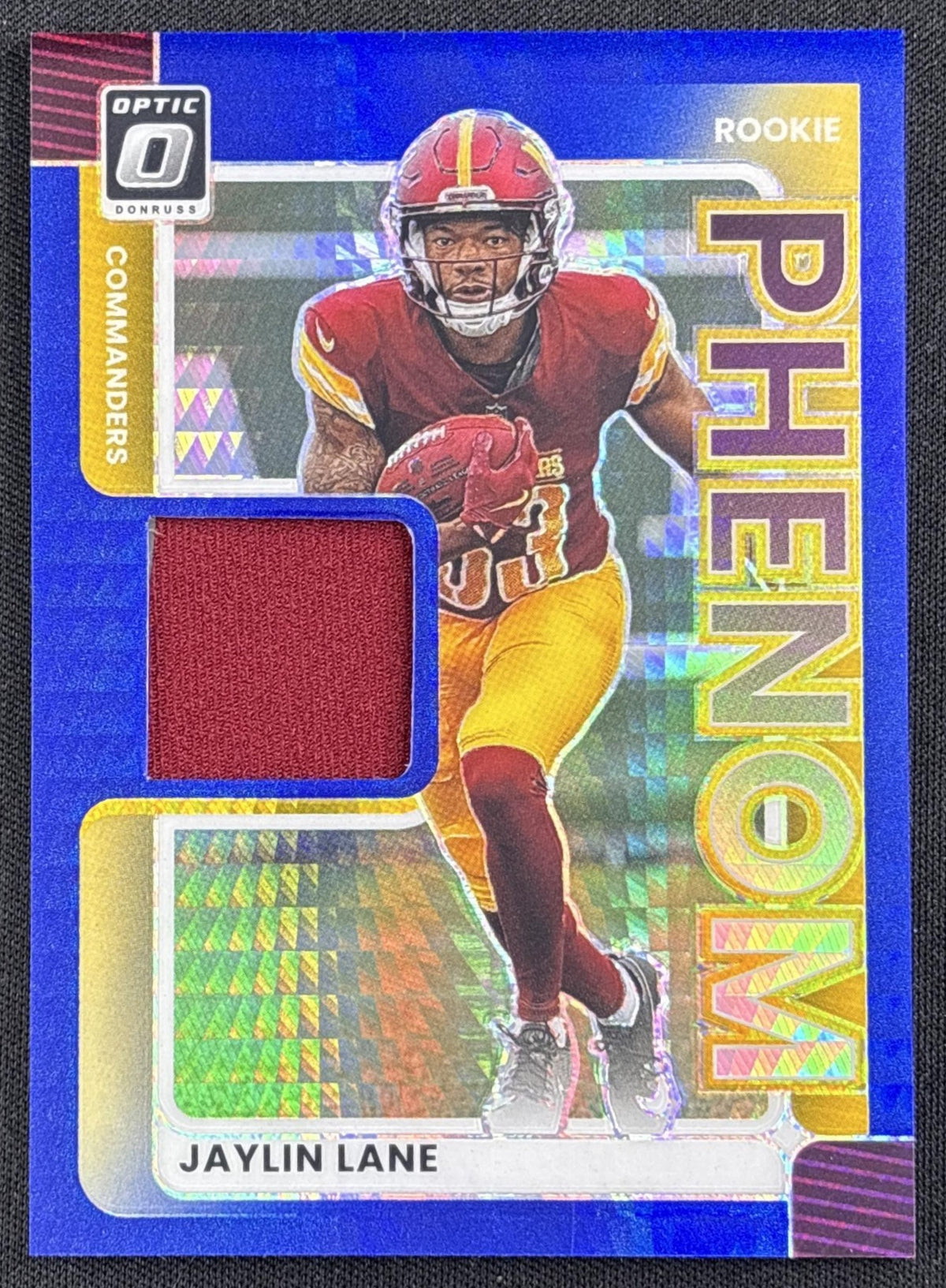 Jaylin Lane 2025 Panini Donruss Optic Rookie Phenoms Blue Hyper Prizm Commanders