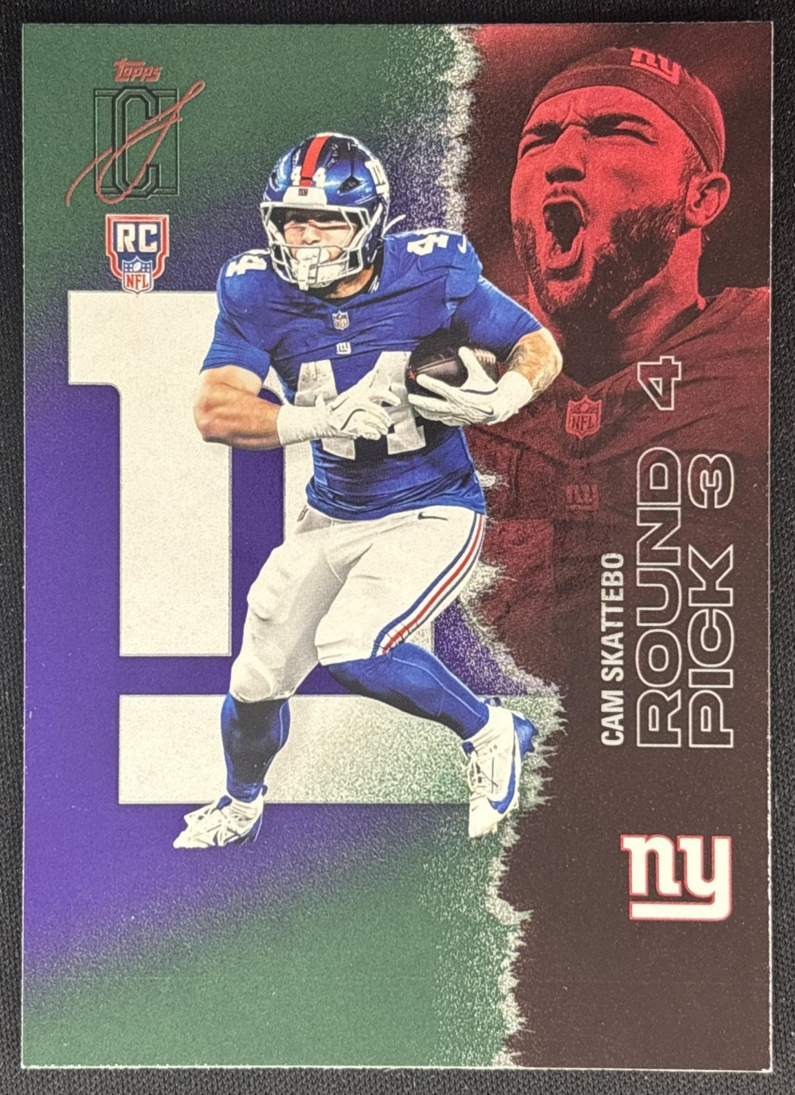 Cam Skattebo 2025 Topps Signature Class Rookie Green & Purple Foil Giants front