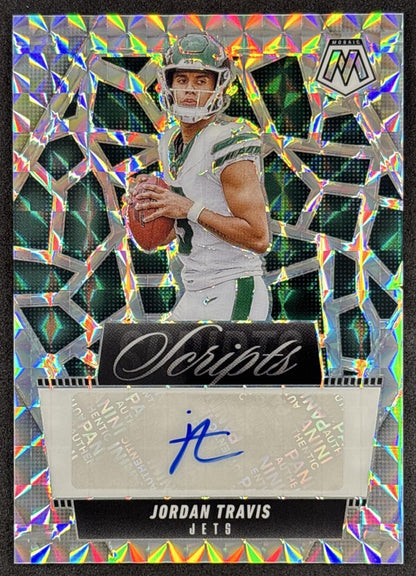 Jordan Travis 2025 Panini Mosaic Scripts Jets front