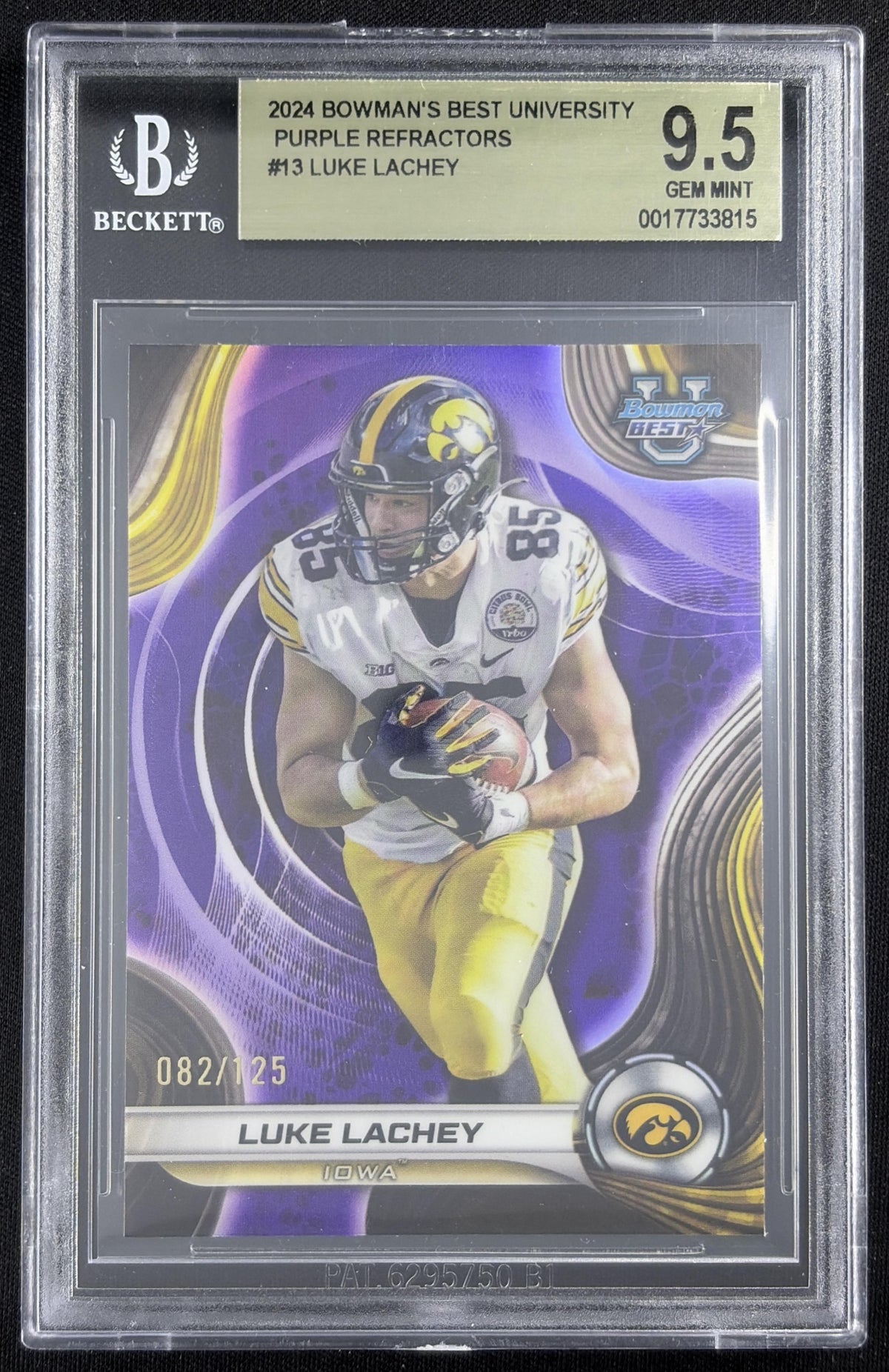 Luke Lachey 2024 Bowman Best University Purple Refractor /125 BGS 9.5 Hawkeyes Sports Trading Card