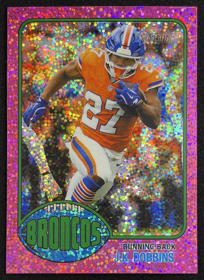 J.K. Dobbins 2026 Topps Heritage Chrome Pink Sparkle Broncos