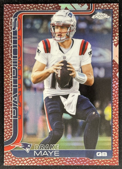 Drake Maye 2025 Topps Chrome Football Leather Refractor Patriots Sports Trading Cards
